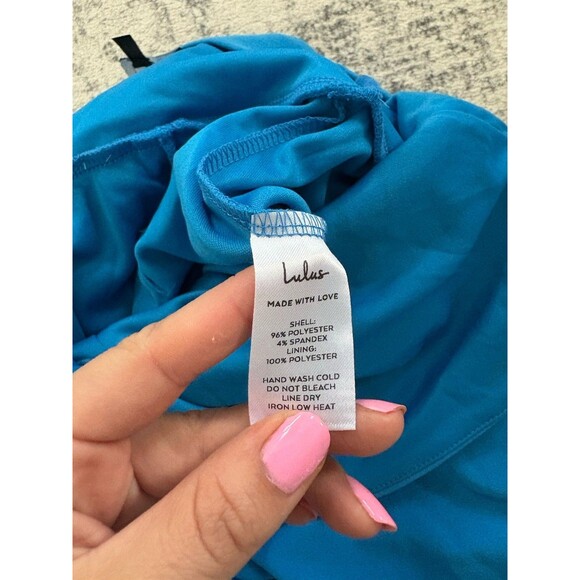 Lulus Glamorous Dedication Blue Sleeveless Wide-Length Jumpsuit Size Medium Sexy - Picture 8 of 8